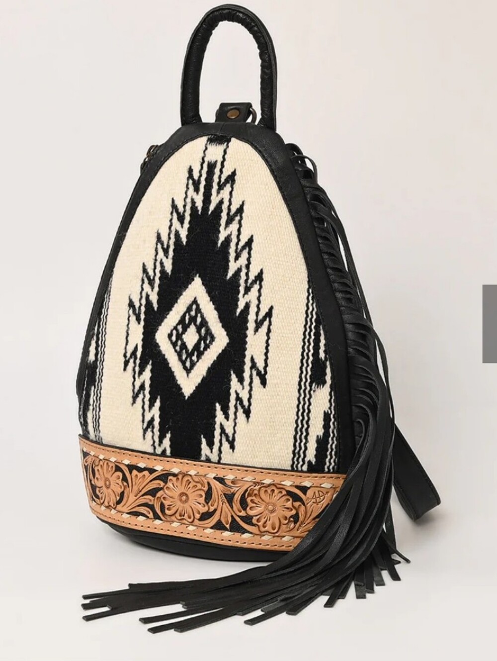 NWT American Darling Tooled Leather Sling Bag with Fringe Saddle Blanket Purse